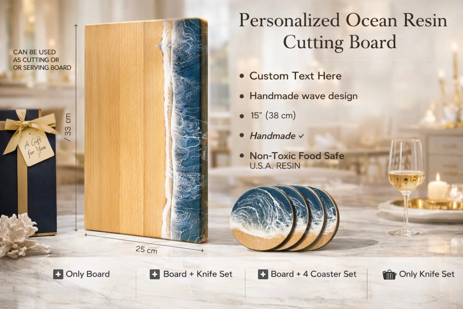 Personalized Ocean Resin Charcuterie Board Gift Set