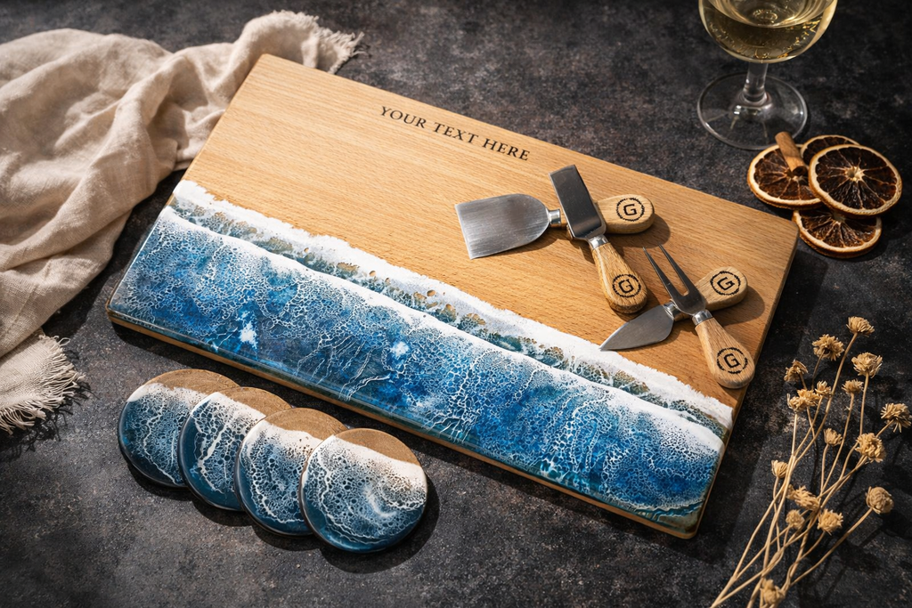 Personalized Ocean Resin Charcuterie Board Gift Set