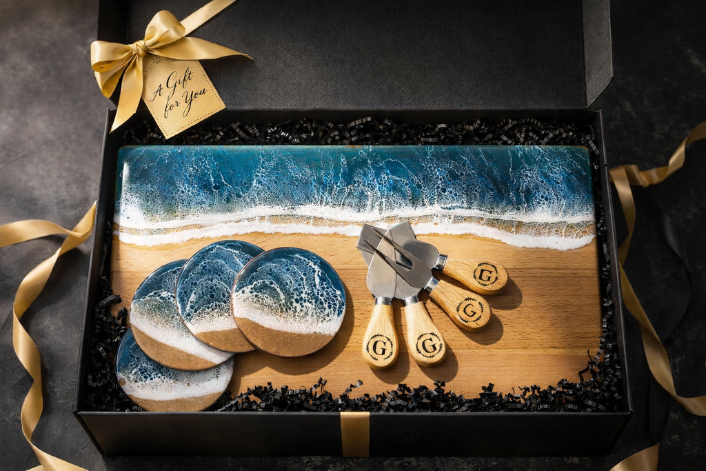 Personalized Ocean Resin Charcuterie Board Gift Set